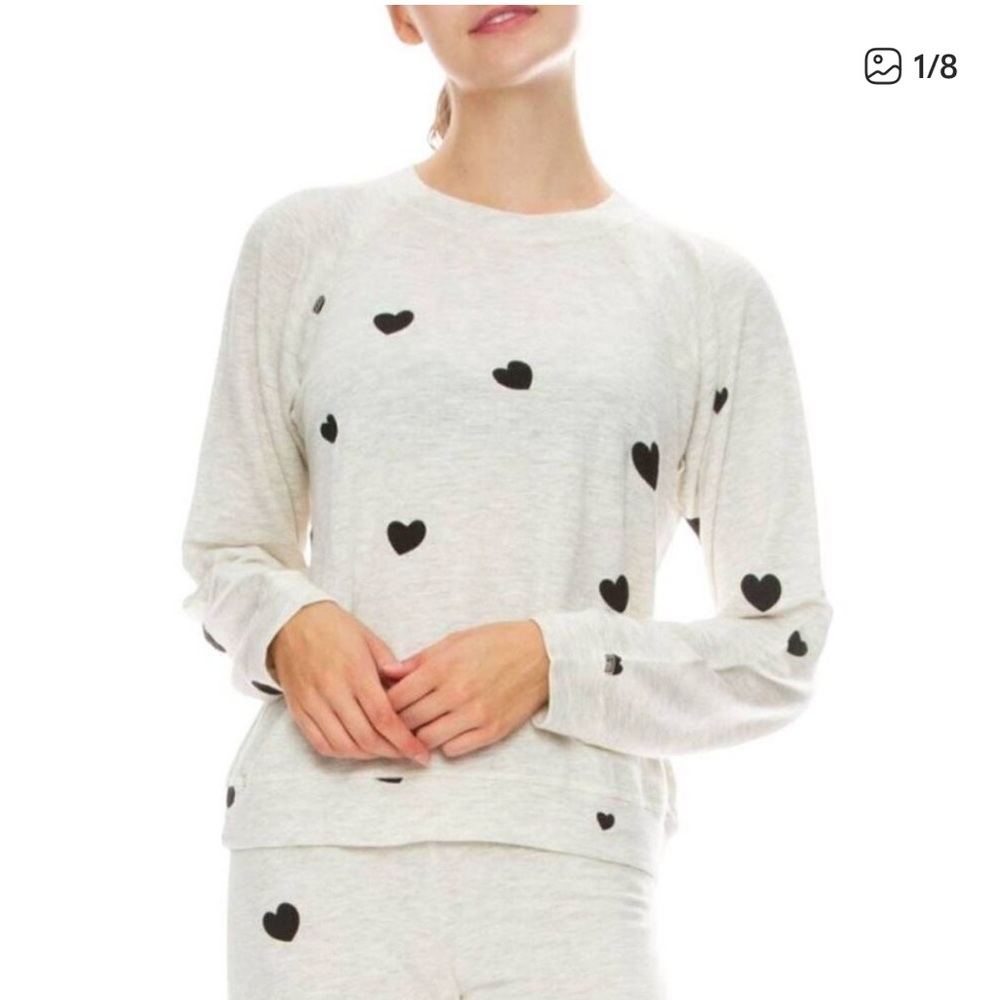 Monrow Terry Heart Print Sweatshirt. Size M NWT